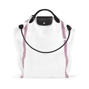 Longchamp White Linen Striped Canvas XL Le Pliage Tote NWT
